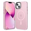 CHEZEAL Magnetic Case for iPhone 14 & 13 [Magsafe & Military-Grade Protection] Slim Translucent Matte Phone Case, Pink