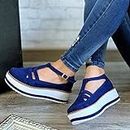 YAYITAI New Women Sandals Buckle Strap Flock Summer Shoes Chaussures Femme Flat Platform Sandalias Plus Size Shoes (Color : Blue 1, Shoe Size : 5)