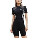 MEILONGER Women Swimsuits One-Piece Rashguard Swim Set Bathing Suits Swimwear Quick Dry Swim Shirts with Boyshort (Black,L)