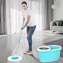 Zureni Bucket Quick Spin Mop with 2 Microfiber Wet Dry Mophead Floor Cleaning Pocha Heavy Duty Extendable Metal Handle Removable Wringer 360° Cleaner Mopping (Steel Wringer)