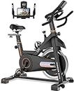 Exercise Bike, CHAOKE Stationary Bike with Heavy Flywheel, Comfortable Seat Cushion, Silent Belt Drive Indoor Cycling Bike, iPad Holder and LCD Monitor for Home Gym Cardio Workout Training