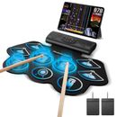 Kids Electronic Drum Kit 9 Pad Roll Up Quiet Pad Built-in Speaker Bluetooth Toy