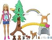 Barbie Wilderness Guide Doll and Playset, Blonde Fashion Doll with 10 Animal Figures, Tree, Rainbow and More