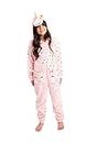 BTween Hooded 3D Unicorn Onesie PJs for Girls with Pockets, Blush Gold Stars, Size 4