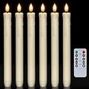 6 Pcs Flameless Taper Candles with Remote, Timer, Dimmer, Ivory Battery Operated CandleSticks with Flickering Light, Plastic Led Window Candles, 9.6 Inches for Halloween Christmas Decoration