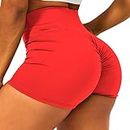 HAWILAND Kurz Leggings Damen - Scrunch Butt Sportshorts Booty Push Up Shorts High Waist Figurformend Hotpants für Gym Fitness Workout #1 Rot L
