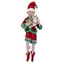 RAZ Imports Posable Christmas Elf, 16" Tall, Red and Green Velvet Outfit with Santa Book, 2019 Reindeer Games Holiday Collection