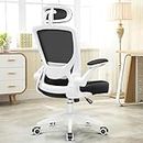 Ergonomic Office Chair, KERDOM Breathable Mesh Desk Chair, Lumbar Support Computer Chair with Wheels and Flip-up Arms, Headrest Swivel Task Chair, Adjustable Height Home Gaming Chair (9060H, White)