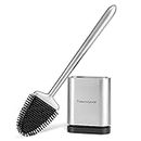 Fowooyeen Toilet Brush and Holder Set, Silicone Toilet Bowl Brush, Flexible Toilet Cleaner Brushes with Ventilation Slots Base, Bathroom Accessories - Silver