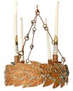 Antique Arts&Crafts Copper Chandelier Candle Stick Holder Hanging Verdigris Leaf