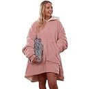 Sienna Hoodie Blanket Ultra Soft Sherpa Fleece Warm Comfy Cosy Oversized Wearable Giant Sweatshirt Throw for Women Girls Adults Men Boys Kids Big Pocket - Blush Pink
