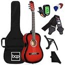 Best Choice Products 38in Beginner All Wood Acoustic Guitar Starter Kit w/Gig Bag, Digital Tuner, 6 Celluloid Picks, Nylon Strings, Capo, Cloth, Strap w/Pick Holder - Red Burst