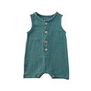 Unisex Baby Girls Boys One Piece Romper Sleeveless Button Bodysuit Jumpsuit Shorts Pajams Clothes Set 0-24M (Blue, 6-12M)