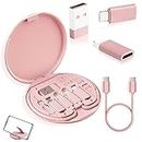 YANZIE Gift for Mom, USB Adapter, Micro USB Charging Cable with USB C Lightning Adapter, Lightning to USB C Adapter, Multi Charging Cable Storage Box Contains SIM Card Holder Pink