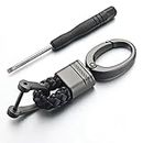 JVCV® Genuine Leather Braided Keychain Strap Accessories Car Key Chain Rope Keyring with Zinc Alloy Buckle Keyring Holder (Black)