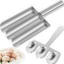Triple Meat Baller Scoop Stainless Steel Meatball Machine Meatball Scoop Maker with Scraper Manual Meat Ball Maker with Long Handle Multifunctional Meatball Maker for Kitchen Cookie Dough