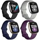 DaQin 4 Pack Bands Compatible with Fitbit Sense Bands/Versa 4 Band/Fitbit Versa 3 Bands Women Men, Classic Waterproof Sport Replacement Strap for Versa 3/Fitbit Sense, Black/Gray/Dark Blue/Plum, Small