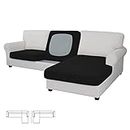 Easy-Going Stretch 3 Pieces Couch Cushion Covers for Sectional Sofa Left/Right L Shape Chaise Lounge Sofa Seat slipcover Anti-Slip Sofa Cover Soft (2 Seater + 1 Chaise, Black)
