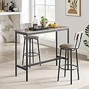 JL Home Decor Bar Table and Chairs Set for 2, 3-Piece Small Pub Bistro Table and Upholstered Stools with Backrest, Counter Height Dining Table Set for Kitchen Restaurant, Rustic Brown (Option 5)