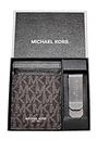 Michael Kors Mens Money Clip & Leather Card Case, Brown/Black