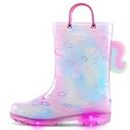 K KomForme Toddler Light Up Rain Boots Patterns and Glitter Rain Boots for Girls Boys with Handles
