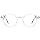 TIJN Blue Light Blocking Glasses Men Women Vintage Thick Round Rim Frame Eyeglasses, 02.transparent, Medium