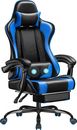 Gaming Chair with Footrest, Massage Lumbar Support, Blue