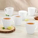 Larah by BOROSIL Curl Opalware Cup, Set of 6 Tea/Coffee Cups, 160 ml Each, Microwave & Dishwasher Safe, Bone-Ash Free, Crockery Set Ideal for Daily Use & Gifting, White