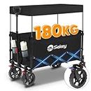 Sekey 250L Large Folding Camping Trolley with Removable Canopy, Heavy-Duty Collapsible Wagon Cart Loadable up to 180KG, Patented Four-Directional Foldable Design Outdoor Cart for Garden Beach, Black