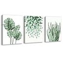 Plant Wall Art Leaf Prints - Tropical Nursery Canvas Pictures Modern Botanical Monstera Artwork Minimalist Green Foliage Paintings Posters Decoration For Living Room Kitchen Office FRAMED 12x16 Inches