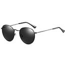 Ggpyyon Vintage Runde Polarisierte Sonnenbrille Klassische Retro Metallrahmen Sonnenbrille Kreisförmige für Frauen Männer Kreis Steampunk Sonnenbrille, schwarz / grau