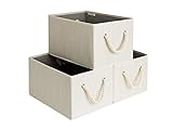 StorageWorks Large Storage Baskets for Organizing, Foldable Storage Baskets for Shelves, Fabric Storage Bins with Handles, Decorative Shelf Baskets, Beige, White & Ivory, 3-Pack