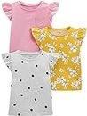 Simple Joys by Carter's Toddler Girls' Short-Sleeve Shirts and Tops, Pack of 3, Pink, Floral/Dots, 3T