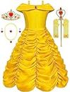 Aoiviss Princess Dress for Girls Off Shoulder Layered Yellow Princess Dress Up Clothes with Accessories Halloween Cosplay