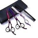 Purple Dragon 6.0 inch Purple Hair Cutting Scissors Set with Razor, Leather Scissors Case, Barber Hair Cutting Shears Hair Thinning/Texturizing Shears for Professional Hairdresser or Home Use