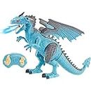 Liberty Imports Dino Planet Remote Control RC Walking Dinosaur Toy with Breathing Smoke, Shaking Head, Light Up Eyes and Sounds (Ice Dragon (with Smoke))
