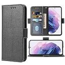 Compatible with Samsung Galaxy S21 Glaxay S 21 5G 6.2 inch Wallet Case and Wrist Strap Lanyard and Leather Flip Card Holder Stand Cell Accessories Phone Cover for Gaxaly 21S G5 Women Men Black