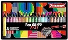 STABILO Pen 68 MAX - ARTY - 20er Metalletui - mit 20 verschiedenen Farben: Premium-Filzstift mit dicker Keilspitze