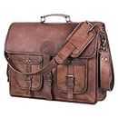 Leather Briefcase for Men and Women 18 inch Handmade Leather Messenger Bag for Laptop Best Computer Satchel School Distressed Bag by Komal's Passion Leather (Four Pocket)