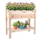 Elevated Wooden Raised Garden Bed, Ohuhu Outdoor Garden Bed Planter Box for Vegetables, Flowers & Herbs Grow, Standing Raised Beds for Backyard, Lawn, 35 x 15.7 x 32.2inch