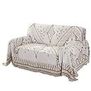 H.VERSAILTEX Reversible Sofa/Couch Cover for Dog, Slipcover for Most Shape Sofa Furniture Protector with Tassels for Sectional Couch (Large: 71" x 102", Sand/White)