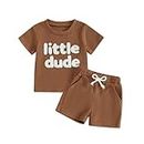Infant Baby Boy Clothes 2Piece Letter Printed T-shirt Shorts Pants Set 6-24m Toddler Boys Girl Top Matching Outfit(A10_ Brown)