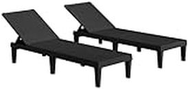 Greesum Outdoor Chaise Lounge Chairs Set of 2 with 5-Position Adjustable Backrest, Waterproof PE Sun Loungers for Garden Pool Beach Patio Deck Sunbathing, Black