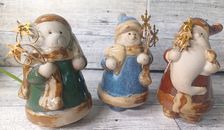 Pier 1 Imports Christmas Ceramic Figurines Set Of 3 Glazed Pottery SANTA Snowman