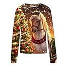 SKDOGDT Ugly Sweater Christmas Women Cute Santa Claus Long Sleeve Xmas Sweatshirt Teen Girls Warm Tops Holiday Pullover, A04-coffee, 5X-Large