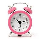 Dreamy Retro Metal Body Cute Small Mini Twin Bell Shaped Alarm Clock with Soft Alaram Sound for Gift, Kids, Students (Pink)