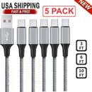 5-Pack Braided USB C Type-C Fast Charging Data SYNC Charger Cable Cord 3/6/10FT