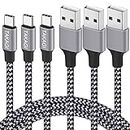 TAKAGI USB Type C Cable 3A Fast Charging, (3-Pack 6feet) USB-A to USB-C Nylon Braided Data Sync Transfer Cord Compatible with Galaxy S20 S10 S9 S8, Note 20 10 and iPhone 15/15 Pro Max USB C Charger