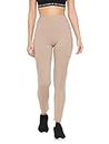 Clovia Women's Snug Fit Ankle-Length High-Rise Active Tights with Powernet Panels (AB0043A24_Beige_S)