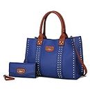 MKF Collection Tote Bag for Women, Vegan Leather Top-Handle Crossover Wristlet wallet & Satchel Handbag Purse, Davina Royal Blue, Large